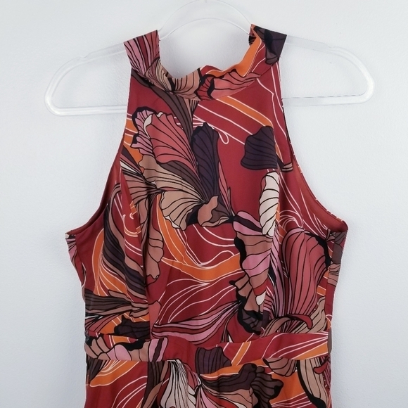 Tahari ASL High Tie Neck Sleeveless Multi Print Fit & Flare Satin Dress NWT - Picture 5 of 16